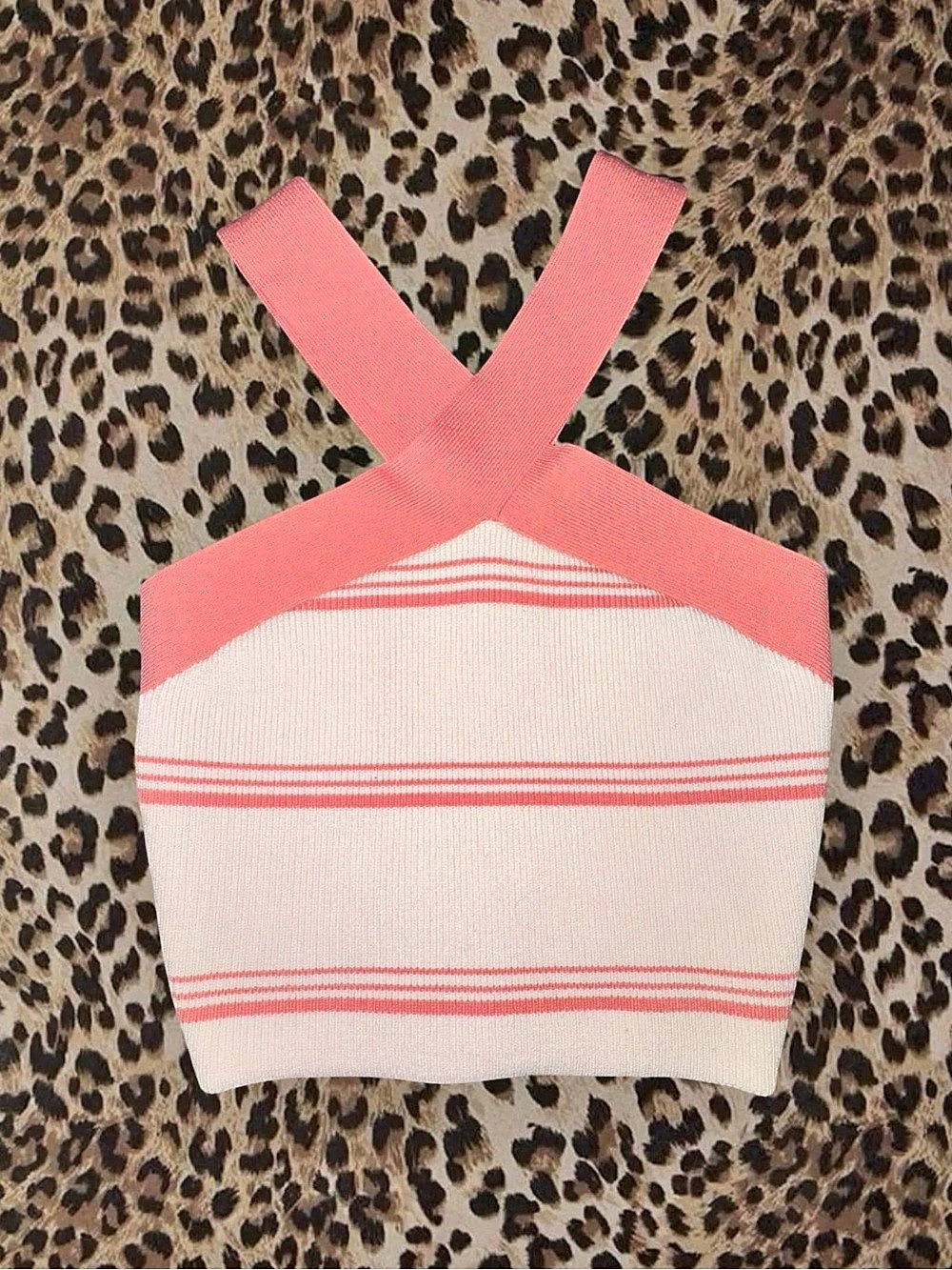 Babaton Sculpt Knit Criss Cross Cropped Tank Pink & White 2XS